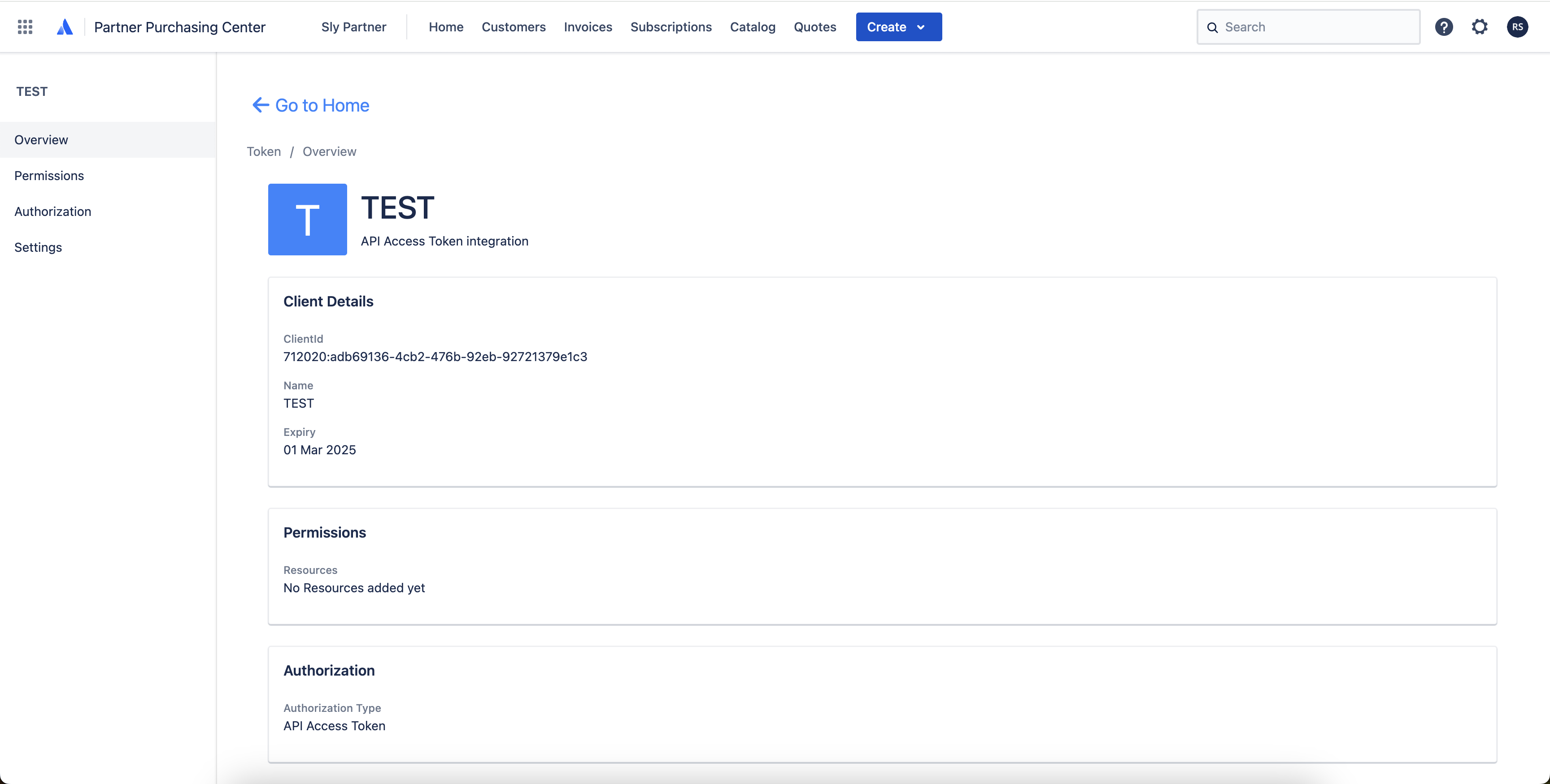 API token details