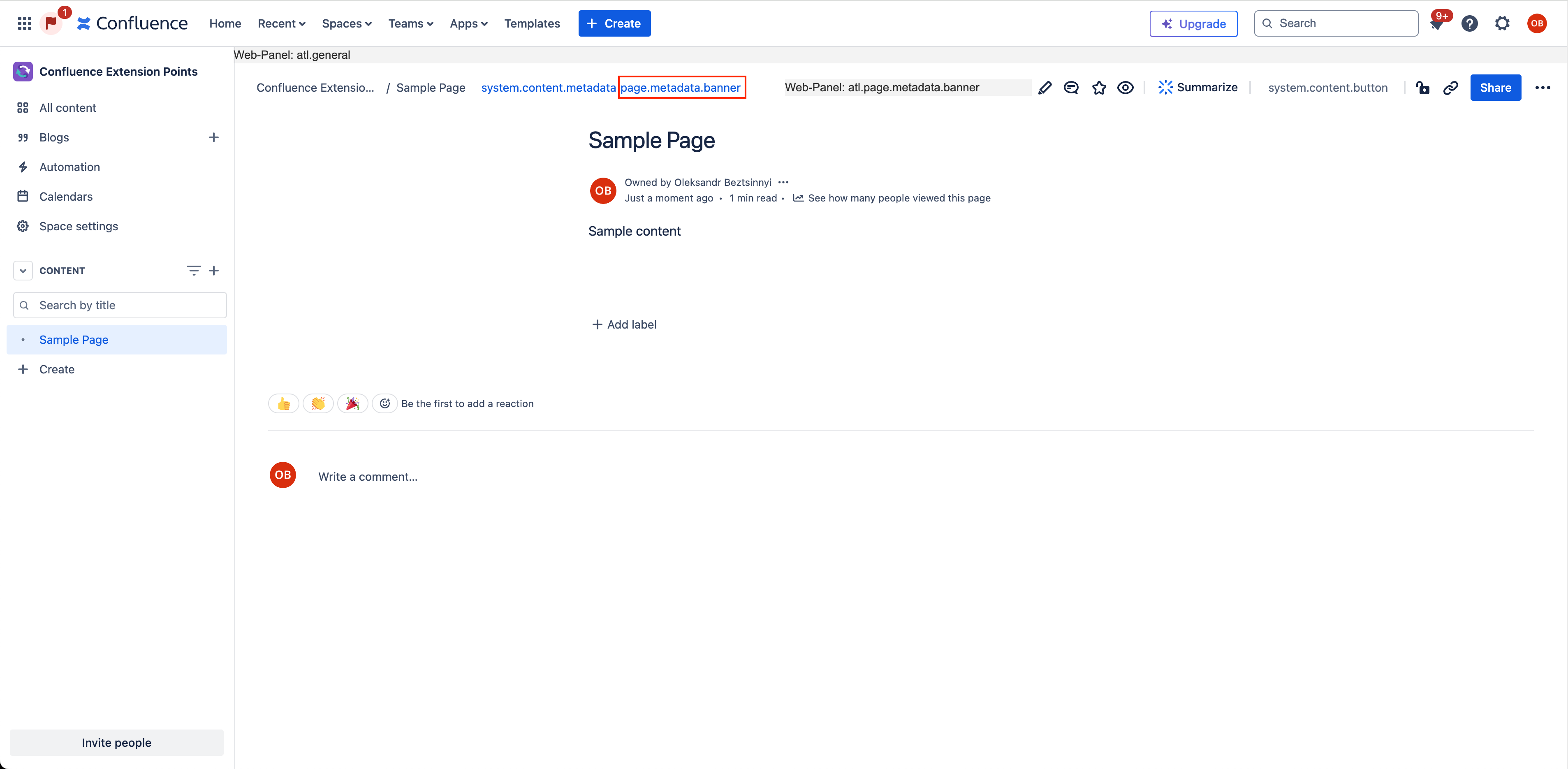 Page Metadata Web Item