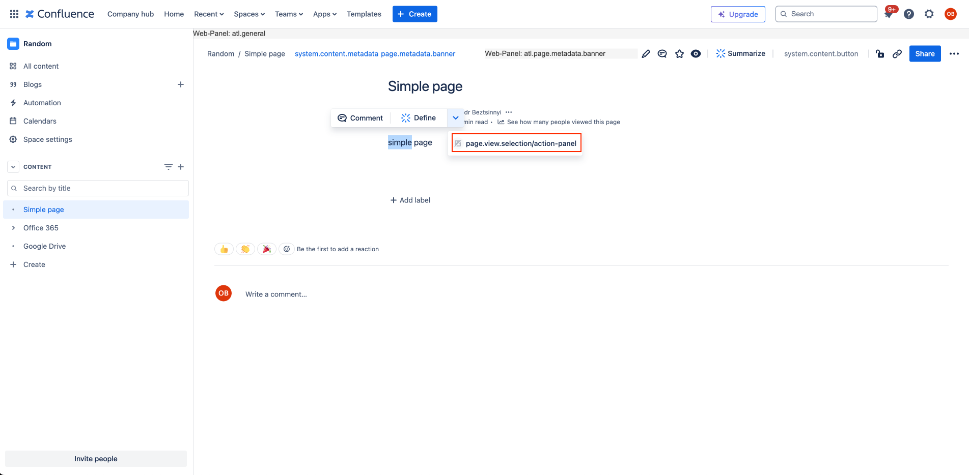 Selection Action Panel Web Item