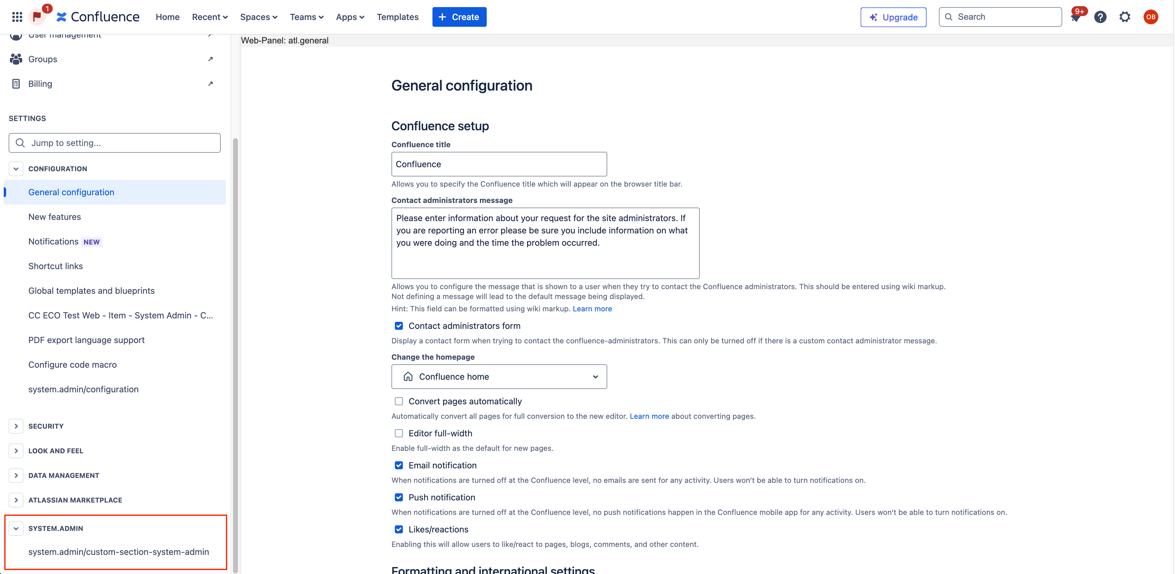 Custom Global Settings Section