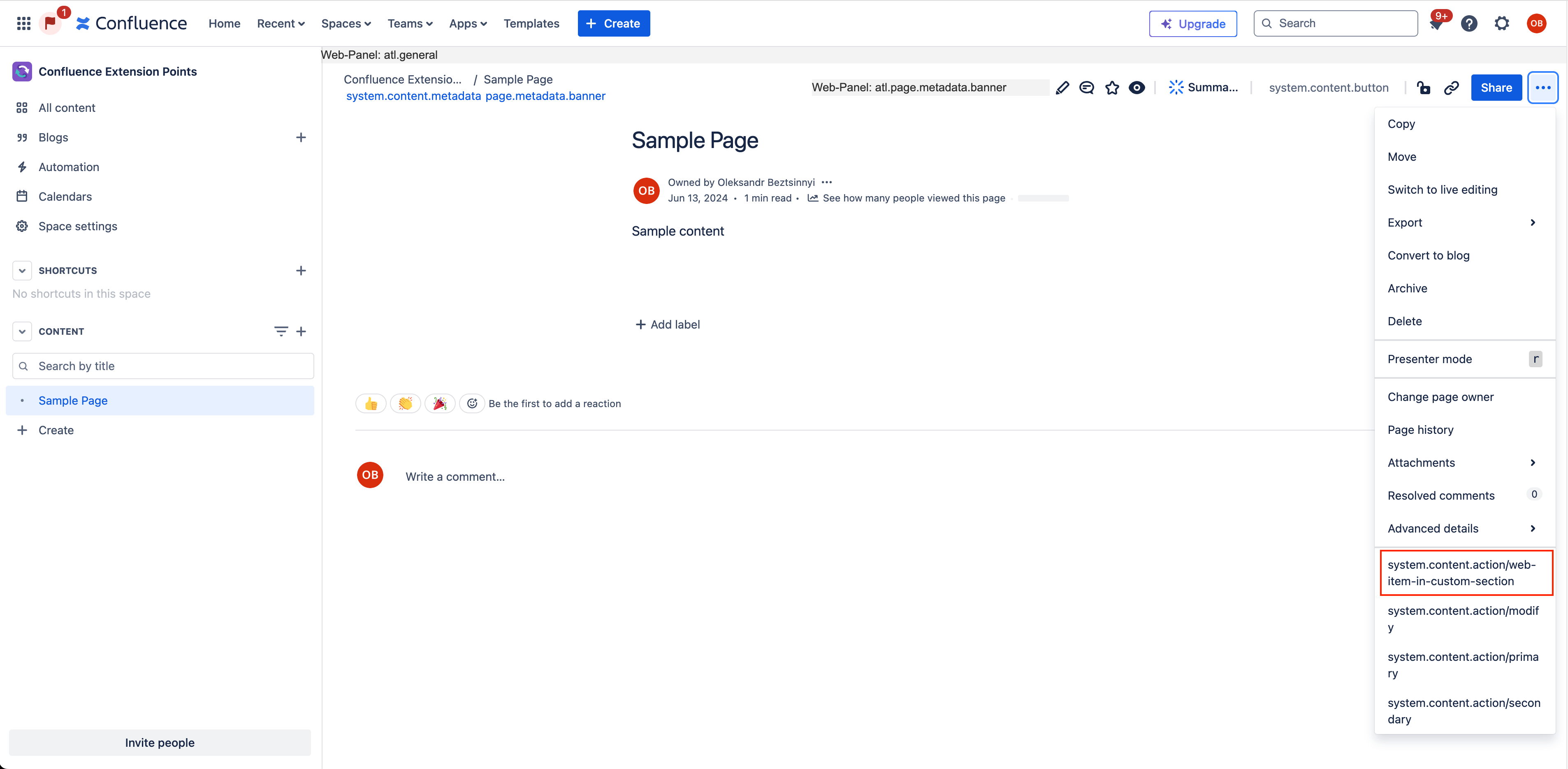 Content Action Web Item