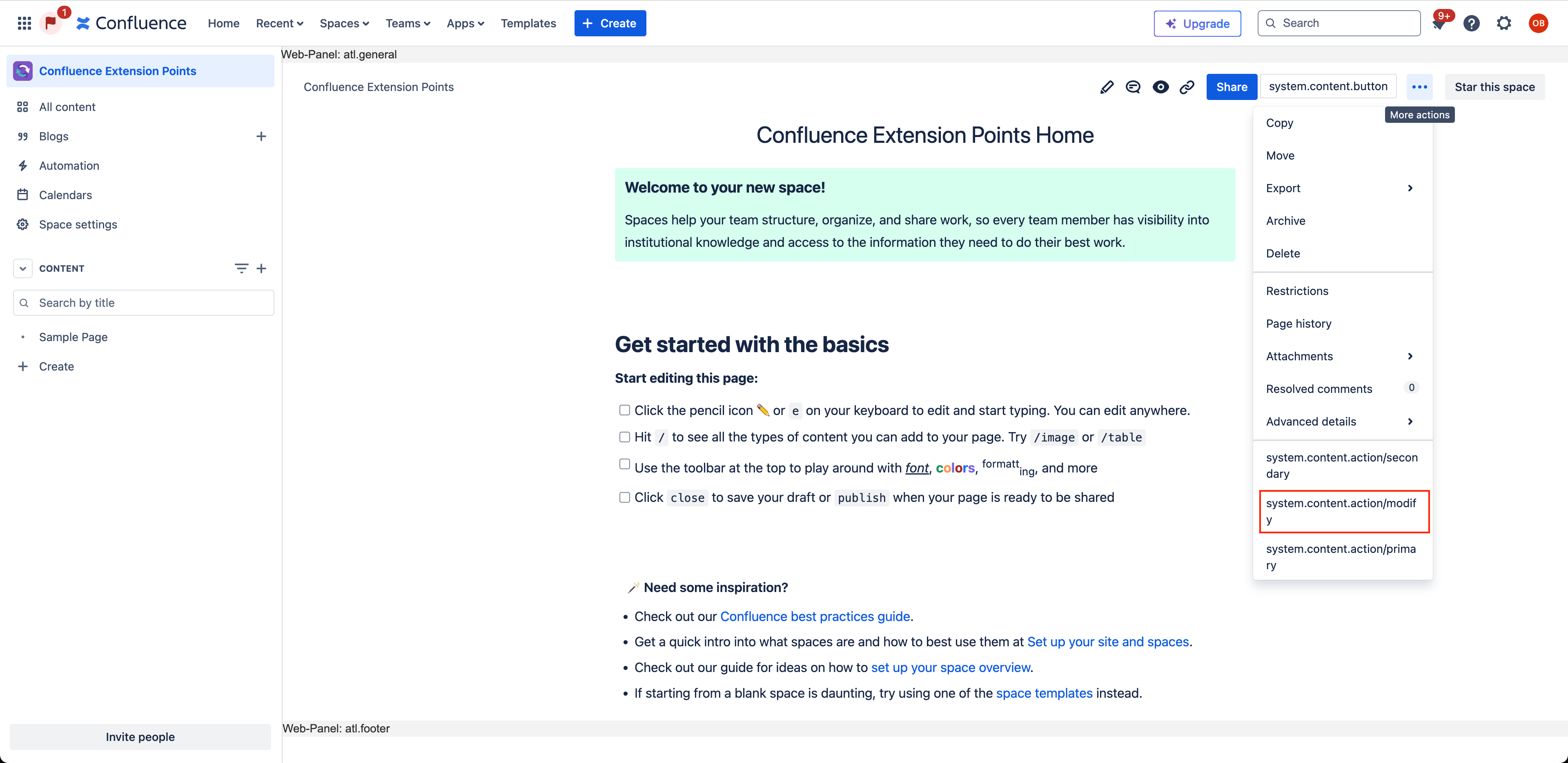 Content Action Modify Web Item