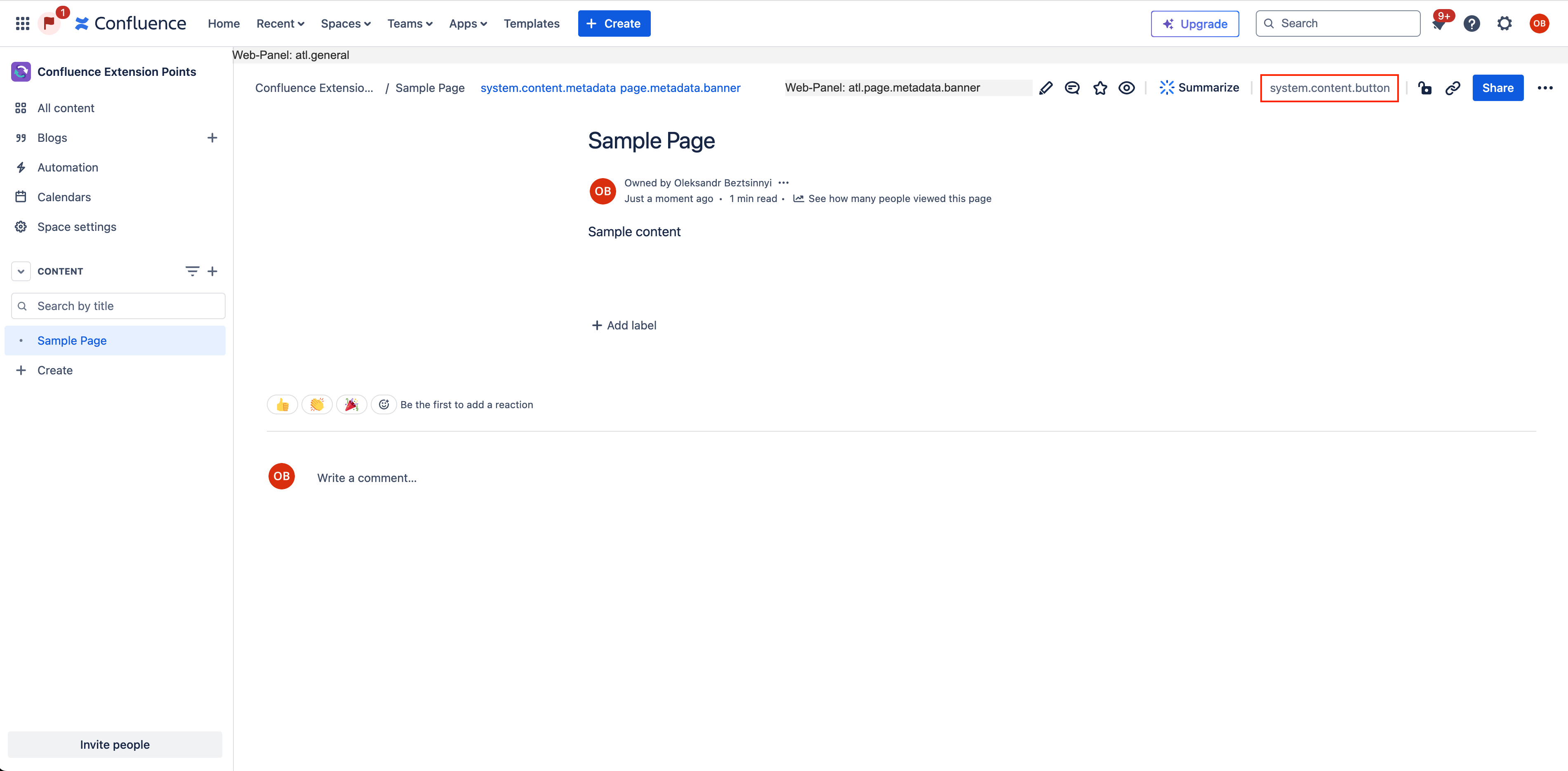 Content Action Bar Web Item