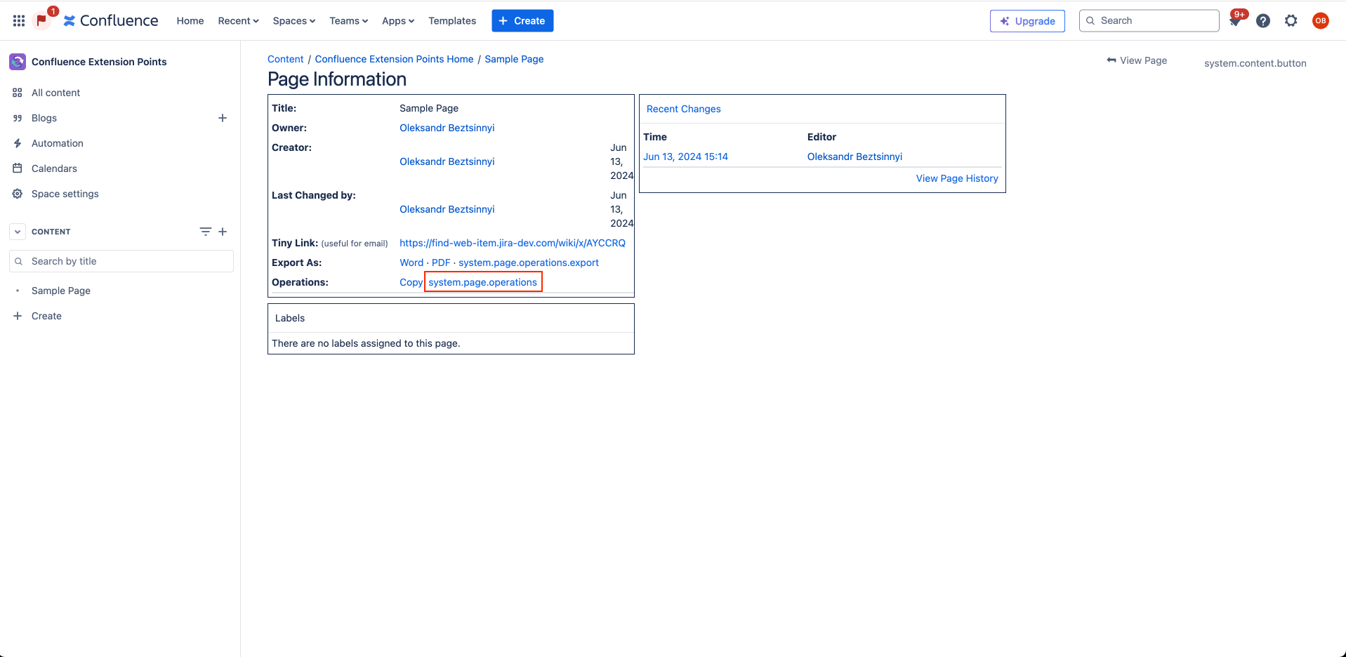 Page Operations Web Item