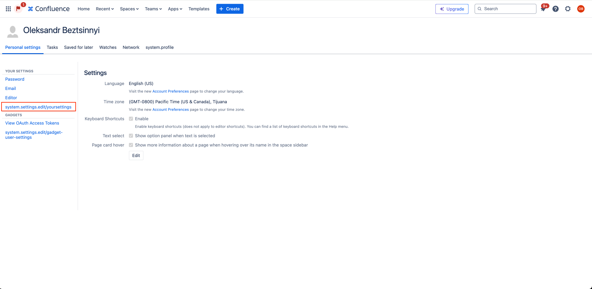 Edit Your Settings Web Item