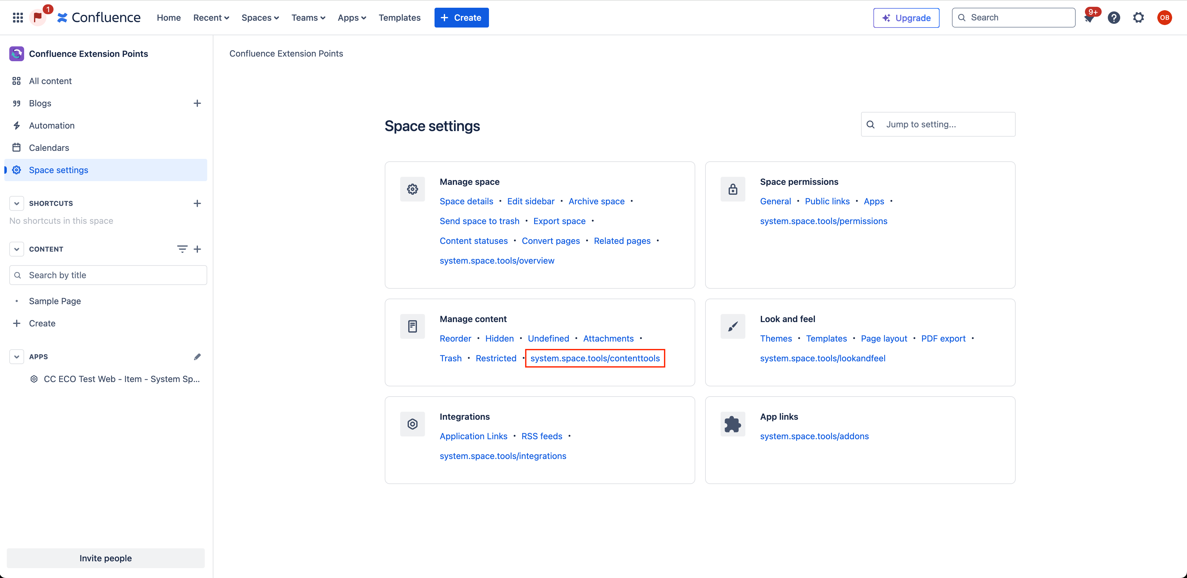 Space Tools Content Tools Web Item