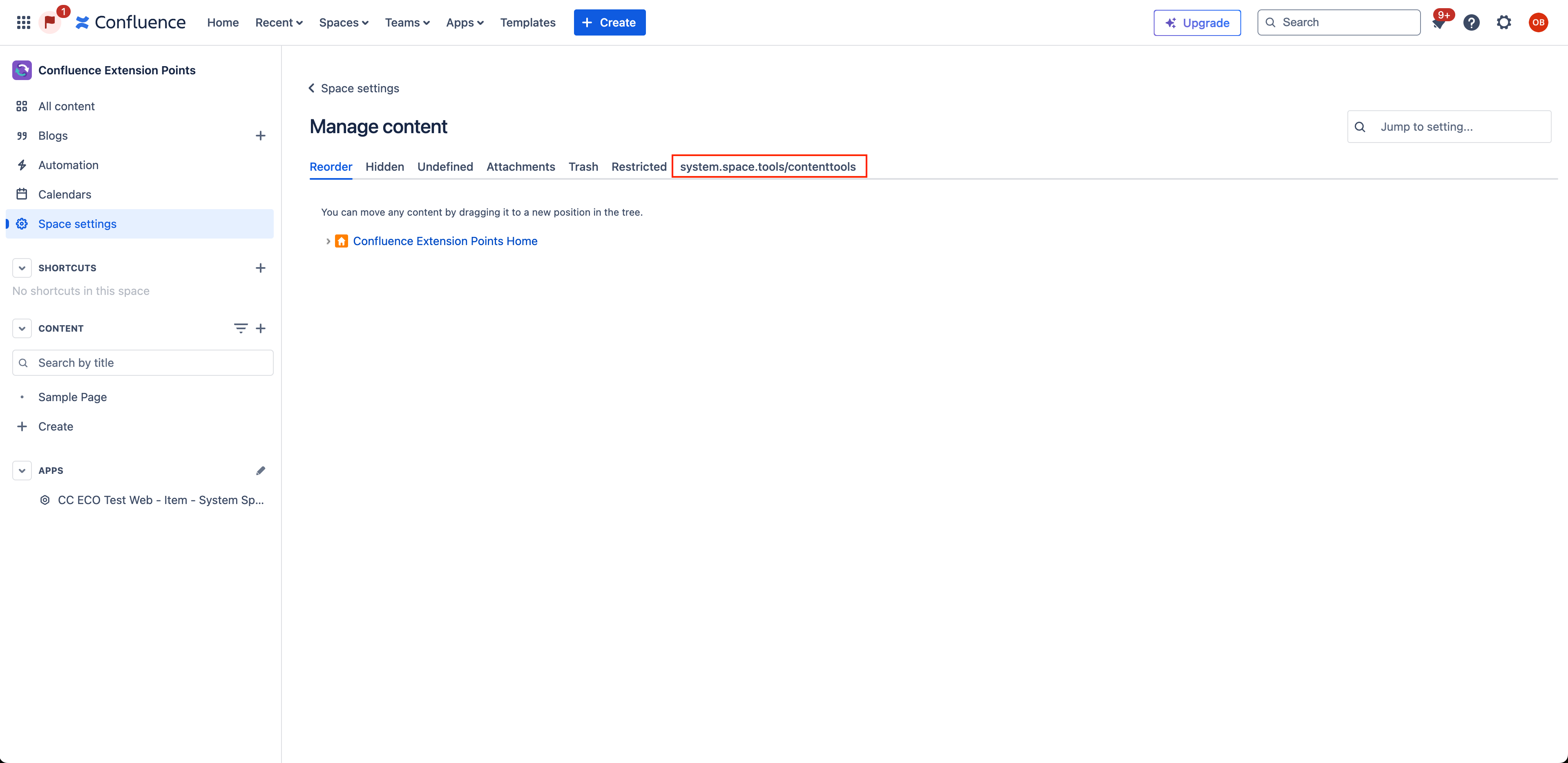 Space Tools Content Tools Web Item