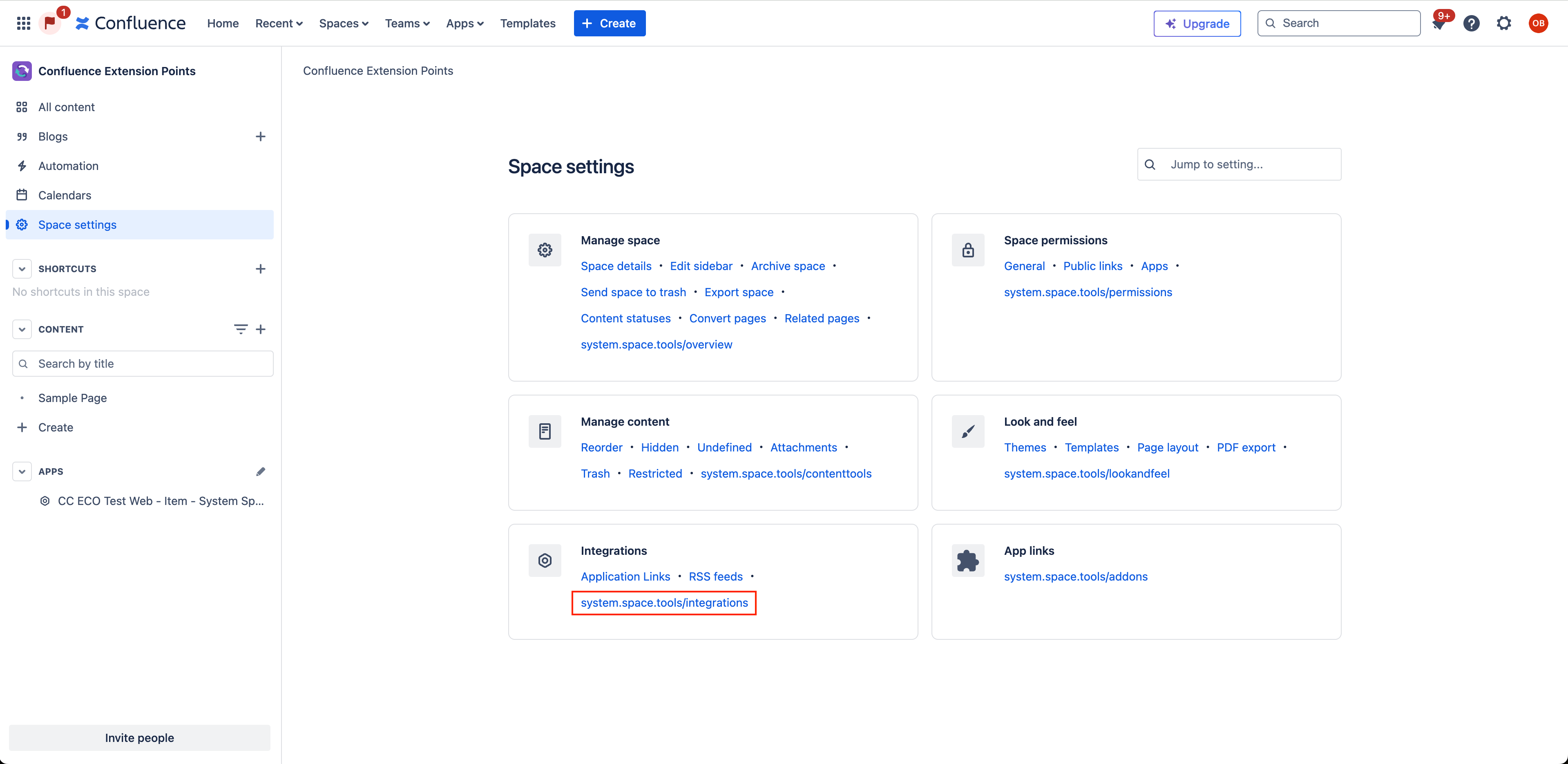 Space Tools Integrations Web Item