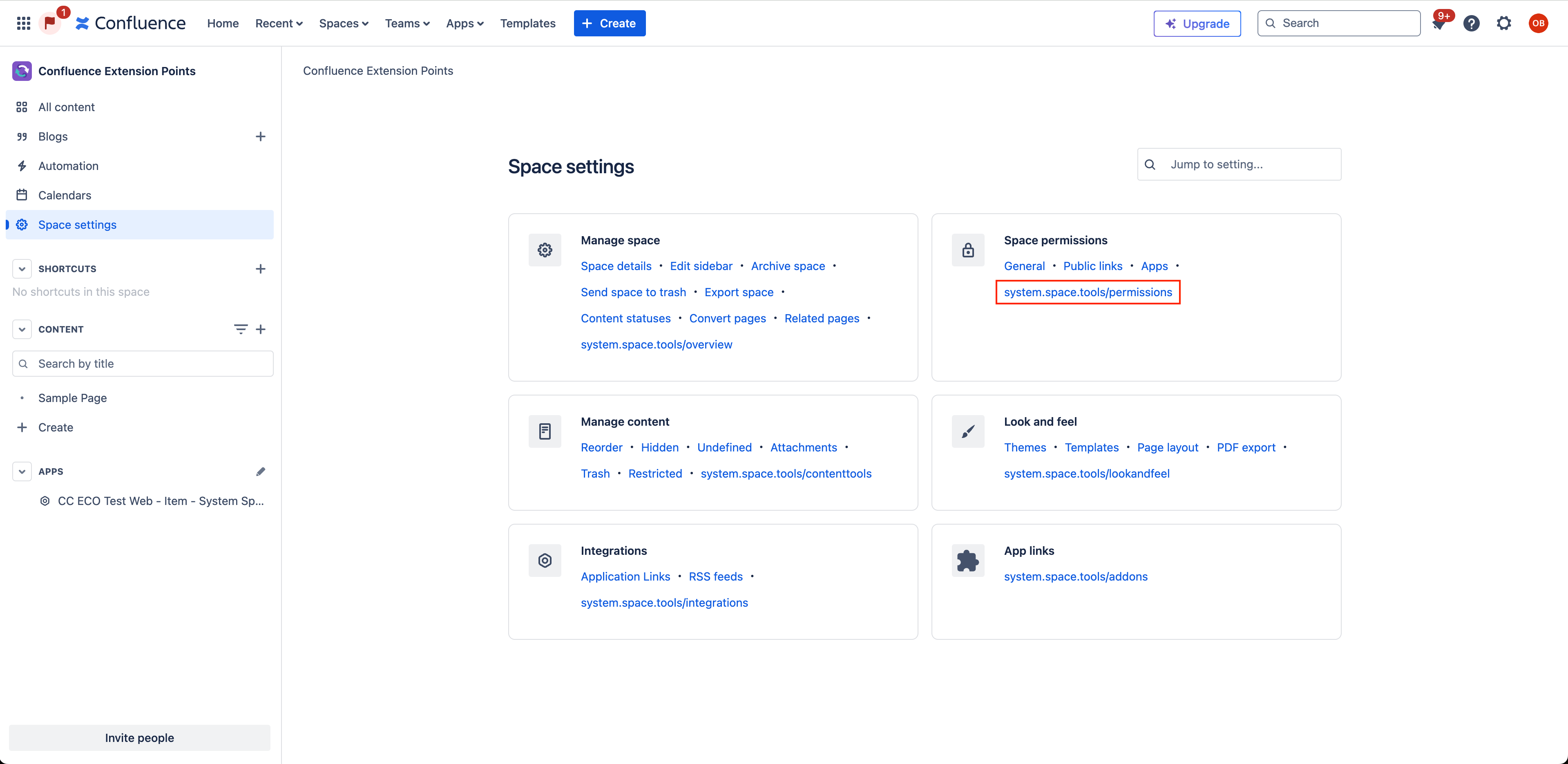 Space Tools Permissions Web Item