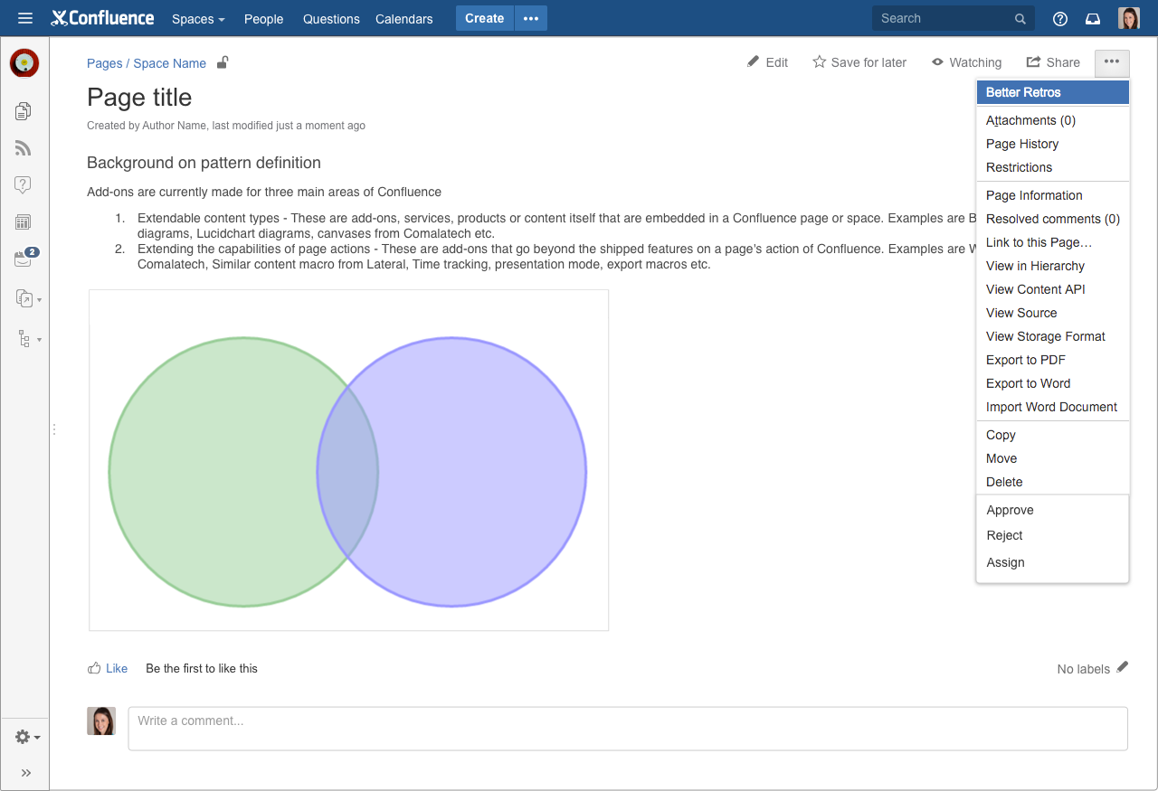 page actions