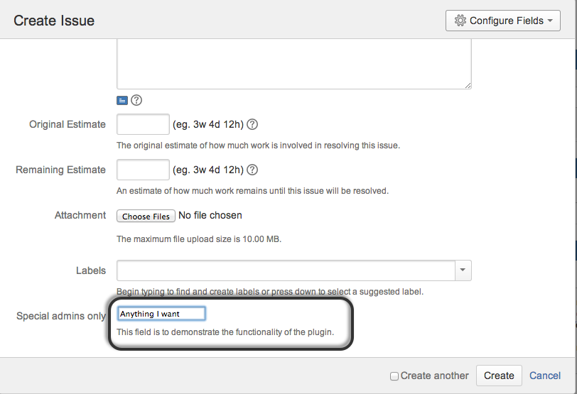 Create an issue as an admin